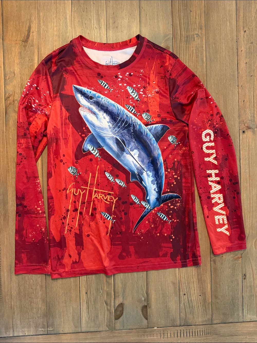 Guy Harvey Red Long-Sleeve Shark Performance Top